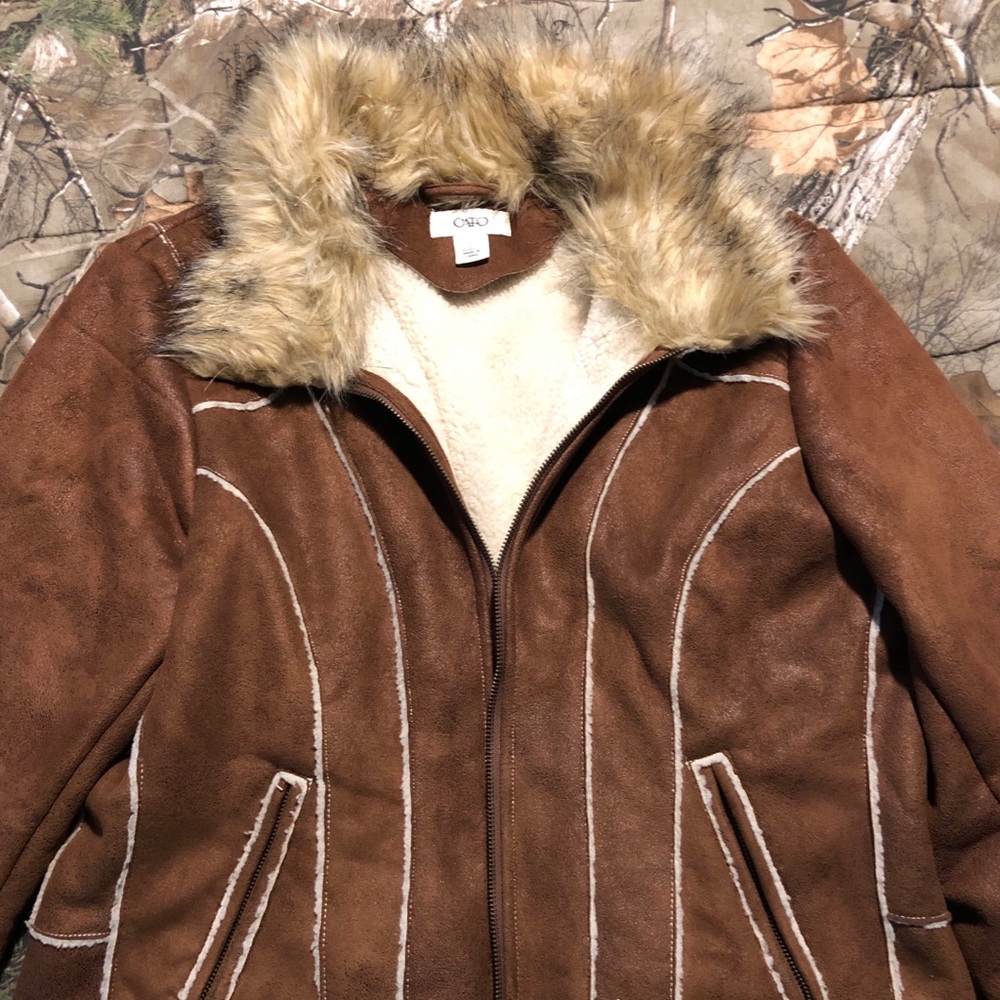 Brown faux suede coat